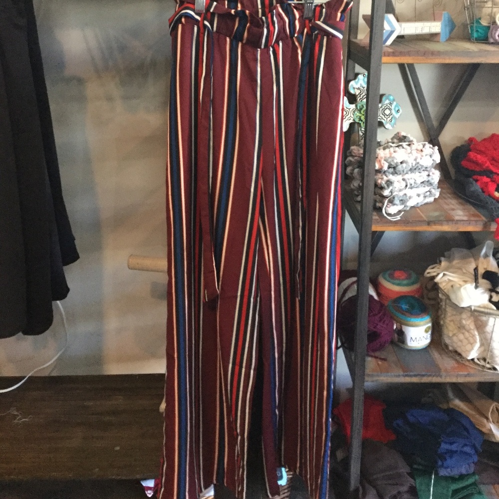 Burgandy Combo Striped Pants